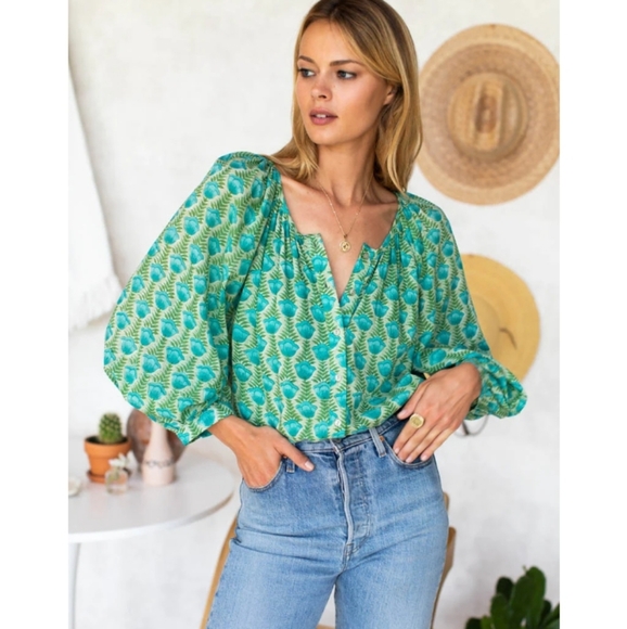 Emerson Fry India Collection Frances Blouse Organic Cotton Block Printed M - Picture 14 of 15